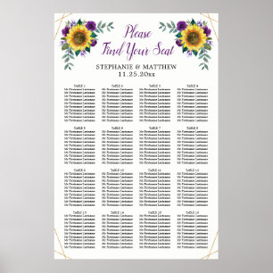 Poster Gráfico de Casamentos Roxo de Sol Geométrico