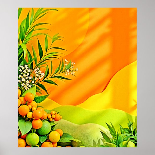 Poster Gráfico de Citros e Folhas (Frente)