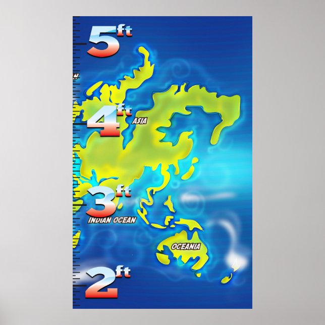 Poster Gráfico de Crescimento do Mapa da Terra Inundado (Frente)