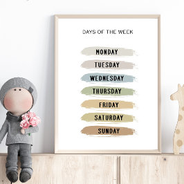 Poster Gráfico de Dias da Semana em Tons Terrosos