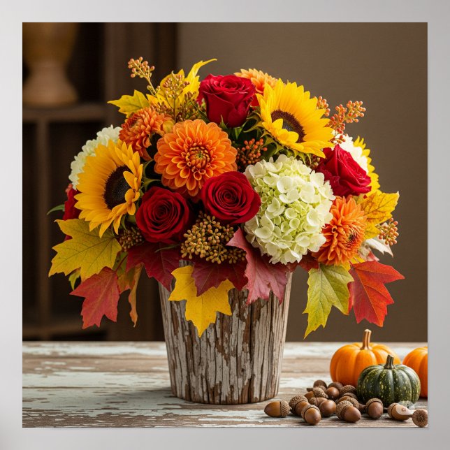 Poster Gráfico de Disposição Floral de Queda (Frente)