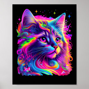 Poster Gráfico de Gato Arco-Íris Colorido