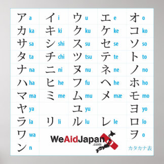 Pôster Gráfico de Katakana カ タ カ ナ 表