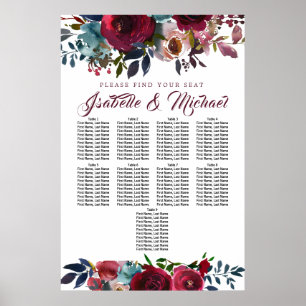 Poster Gráfico de Lugares de Casamento de 9 Mesas Vermelh