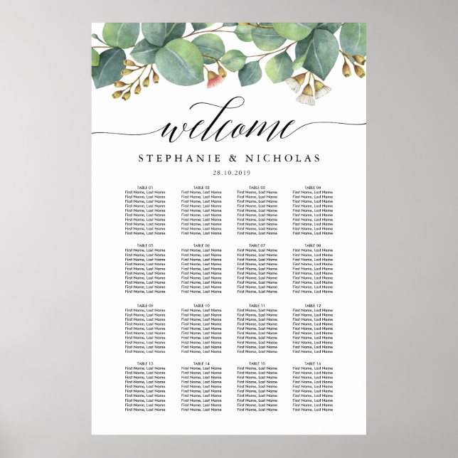 Poster Gráfico de lugares de script Eucalyptus greenery (Frente)