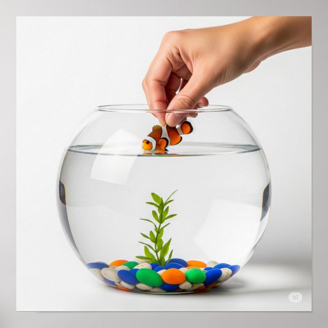 Poster Gráfico de Mão e Pesca (Frente)