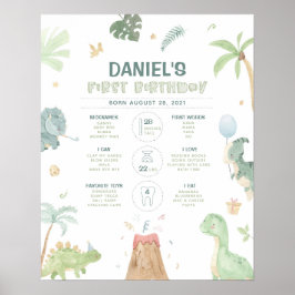 Poster Gráfico de marco de 1º aniversário de dinossauro