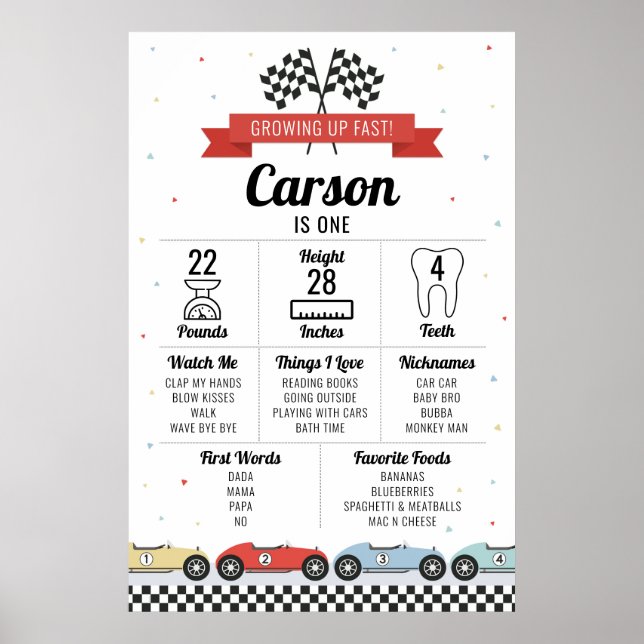 Poster Gráfico de Marcos de Aniversário de Carro de Corri (Frente)