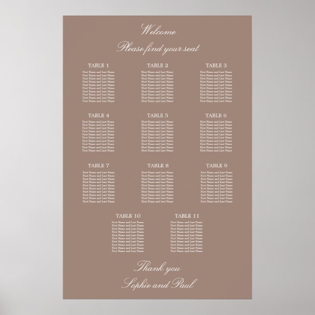 Poster Gráfico de Mesa de Casamento de Casamento de Poste (Frente)