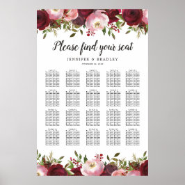 Poster Gráfico de Mesas 20 de Casamento Floral Burgundy B