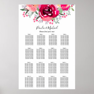 Poster Gráfico de Mesas de Casamento Floral Rosa 16