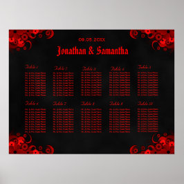 Poster Gráfico de Mesas de Casamento Preto e Vermelho 10