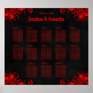 Poster Gráfico de Mesas de Casamento Preto e Vermelho 13