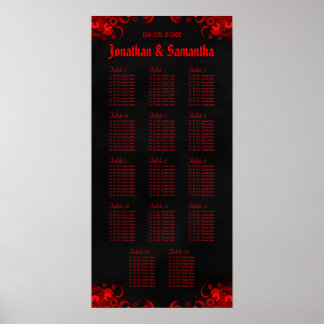 Pôster Gráfico de Mesas de Casamento Preto e Vermelho 14