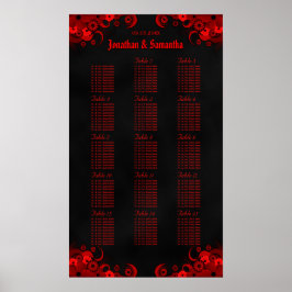 Pôster Gráfico de Mesas de Casamento Preto e Vermelho 15