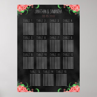 Poster Gráfico de Mesas Sentadas Preto e Cor-de-rosa com