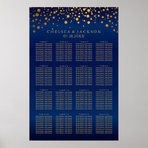 Pôster Gráfico de Pontos de Confetti Azul e Dourado 16