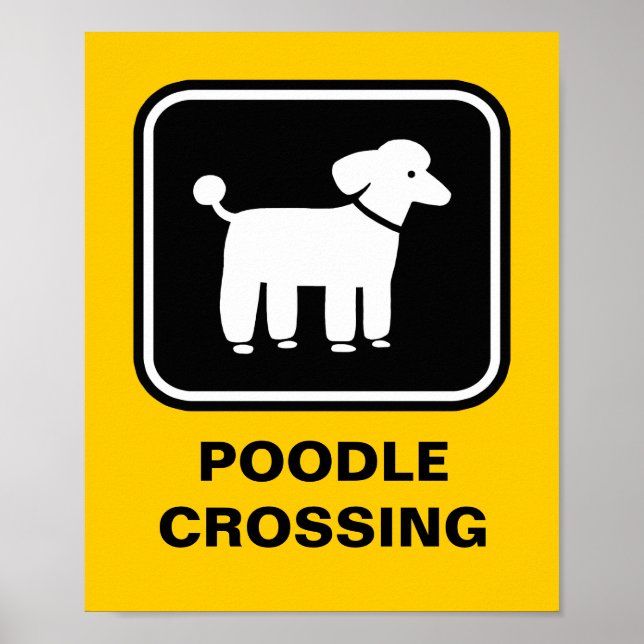 Pôster Gráfico de Poodle (Branco no Preto) (Frente)