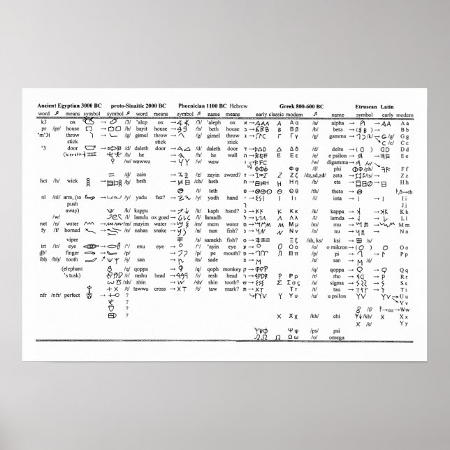 Pôster Gráfico de Progressão de Alfabeto em Todo o Histór (Frente)