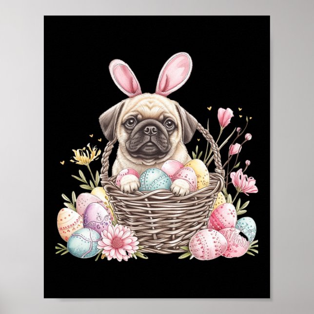 Poster Gráfico de Pug de Páscoa Ovos de Pug  (Frente)