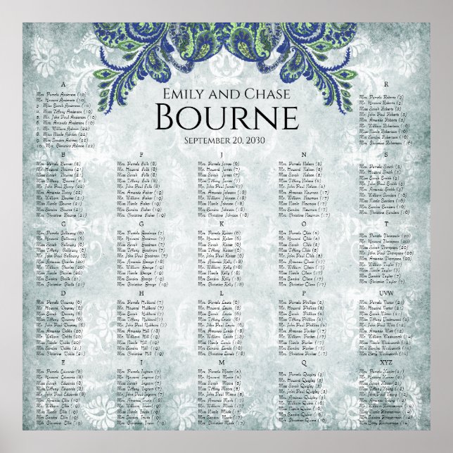 Poster Gráfico de Recepção de Cores de Peacock Azul (Frente)