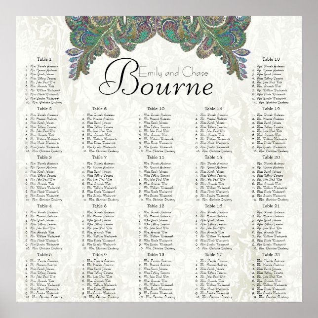 Pôster Gráfico de Recepção de Cores de Peacock Paisley (Frente)