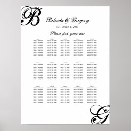 Poster Gráfico de Seções de Casamento de Script Preto e B