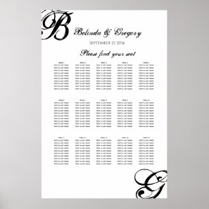 Poster Gráfico de Seções de Casamento de Script Preto e B