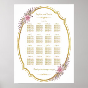 Pôster Gráfico de Sentação de Quadro Dourado Floral para