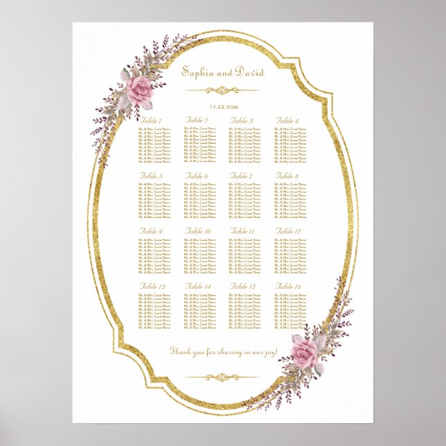 Pôster Gráfico de Sentação de Quadro Dourado Floral para  (Frente)