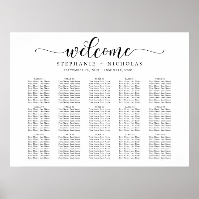 Poster Gráfico de Sentados de Casamento Chic - Letra Mão (Frente)