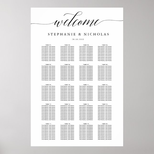 Poster Gráfico de Sentados de Casamento Chic - Letra Mão (Frente)