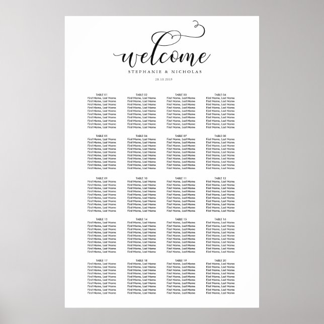 Pôster Gráfico de Sentados de Casamento Chic - Letra Mão (Frente)