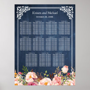 Poster Gráfico de Sentados de Casamento de Chalkboard Azu