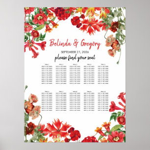 Poster Gráfico de Sentados de Casamento de Flores Vermelh