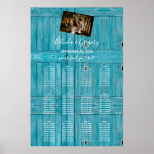 Poster Gráfico de Sentados de Casamento de Madeira Azul