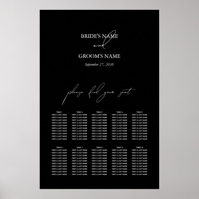 Poster Gráfico de Sentados de Casamento de Script Branco  (Frente)