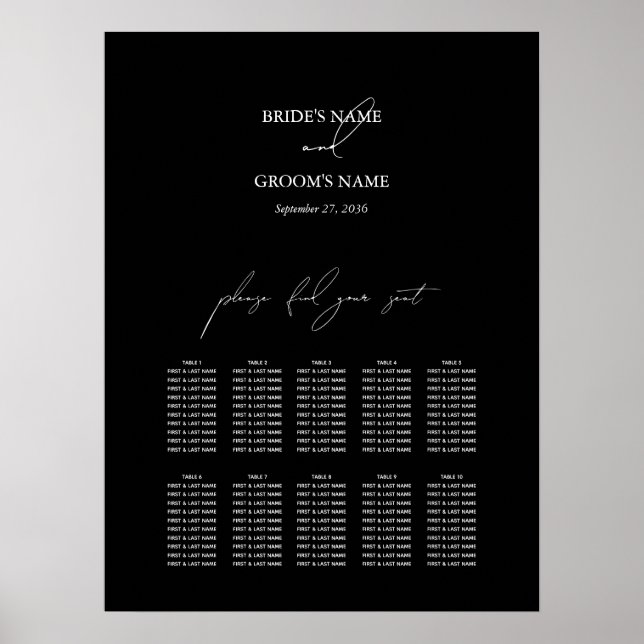 Poster Gráfico de Sentados de Casamento de Script Branco  (Frente)
