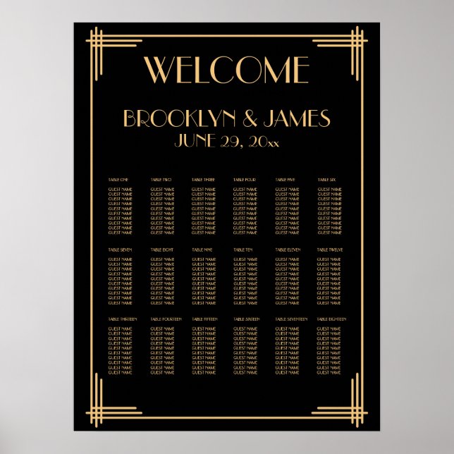 Poster Gráfico de Sentados de Casamento em Deco Negro Bem (Frente)