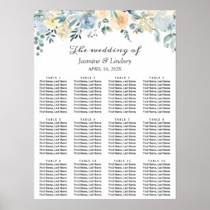 Poster Gráfico de Sentados de Casamento Floral Azul Vani
