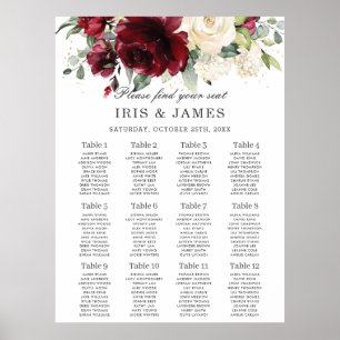 Poster Gráfico de Sentados de Casamento Floral de Ivory,