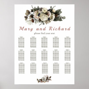 Poster Gráfico de Sentados de Casamento Floral de Penas d