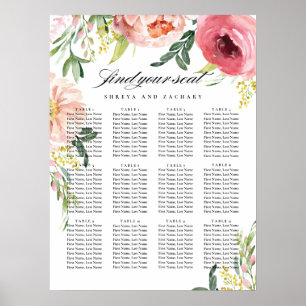Poster Gráfico de Sentados de Casamento Floral de Peony 