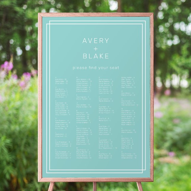 Poster Gráfico de Sentados de Casamentos Verdes Mint Mini (AVERY Minimalist Mint Green Wedding Seating Chart)