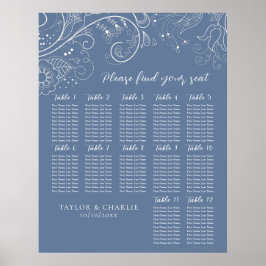 Poster Gráfico de Sentados do Casamento Floral Dusty Blue