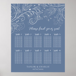 Poster Gráfico de Sentados do Casamento Floral Dusty Blue