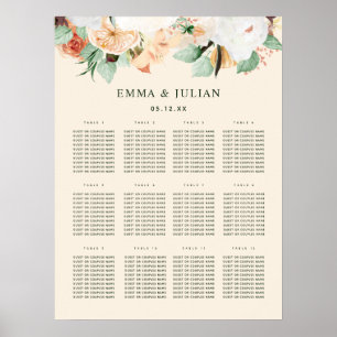 Poster Gráfico de Sentados Florais de Casamento Boho Peac