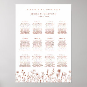 Poster Gráfico de Sentados Florais De Casamentos Terracot