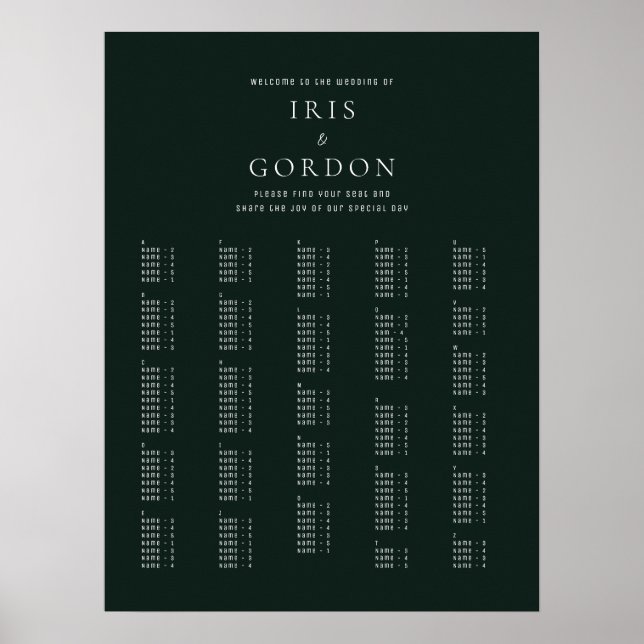 Poster Gráfico de Sentos Alfabéticos Verdes Mínimos Elega (Frente)