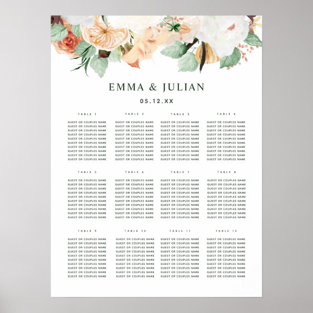 Poster Gráfico de Sentos de Casamento Boho Greenery (Frente)